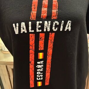 Valencia España Black Tee with Red Stripe Graphic - Valencia